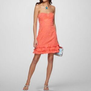 Lilly Pulitzer Strapless Coral Ruffle Hem Dress
